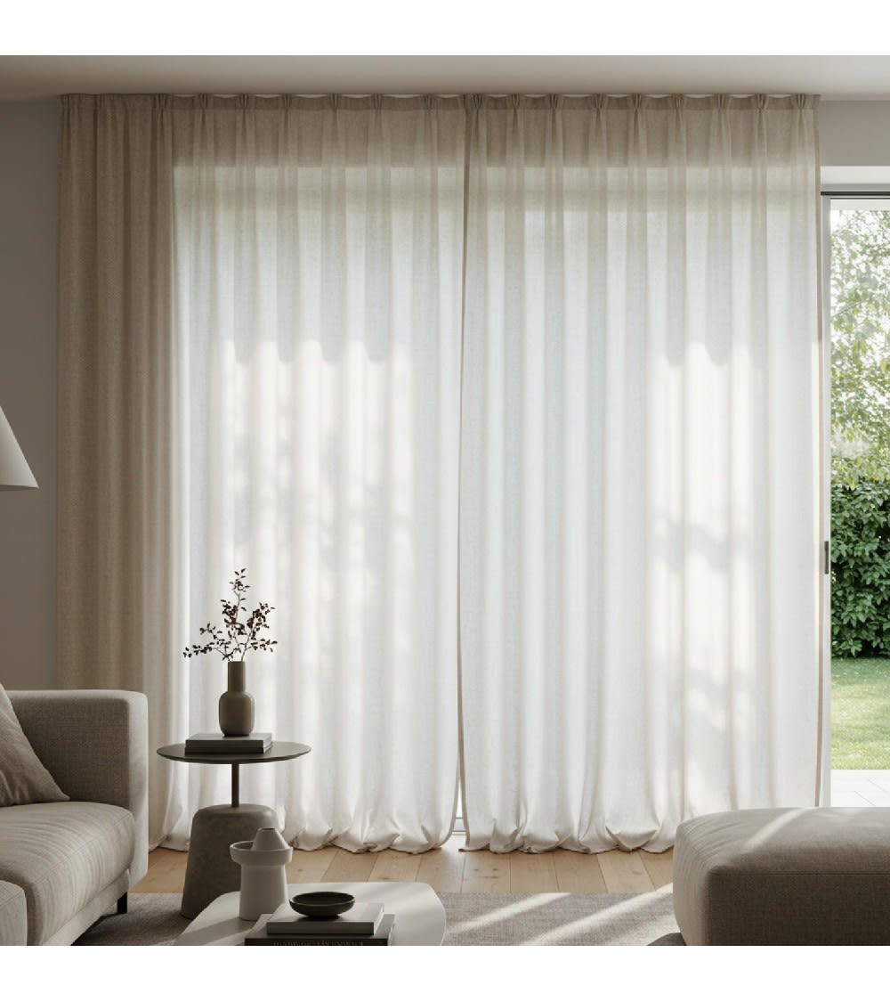 Rideau voilage étamine effet lin avec ruflette 280x250 cm beige