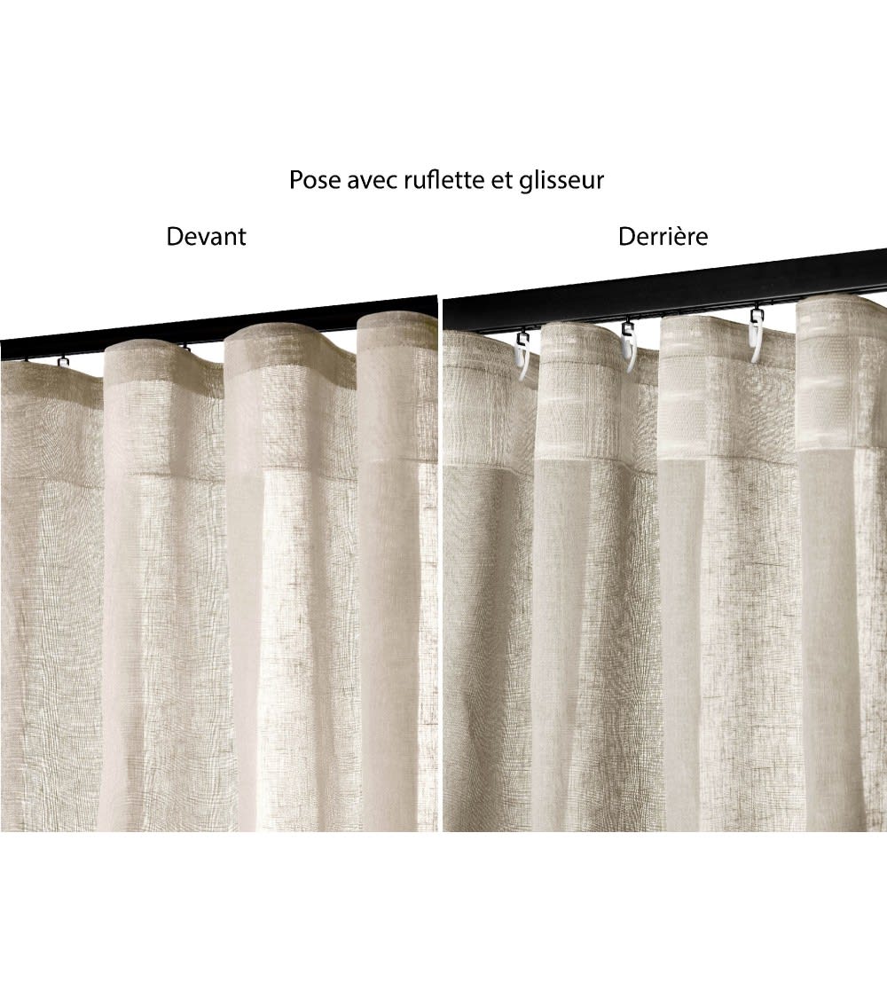 Rideau voilage étamine effet lin avec ruflette 280x250 cm beige — vue 3
