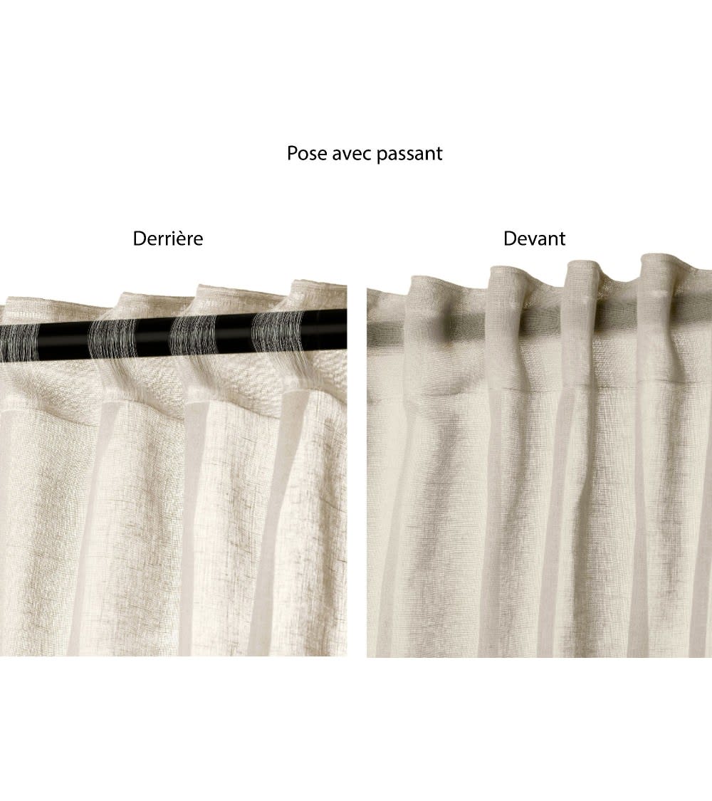 Rideau voilage étamine effet lin avec ruflette 280x250 cm beige — vue 4