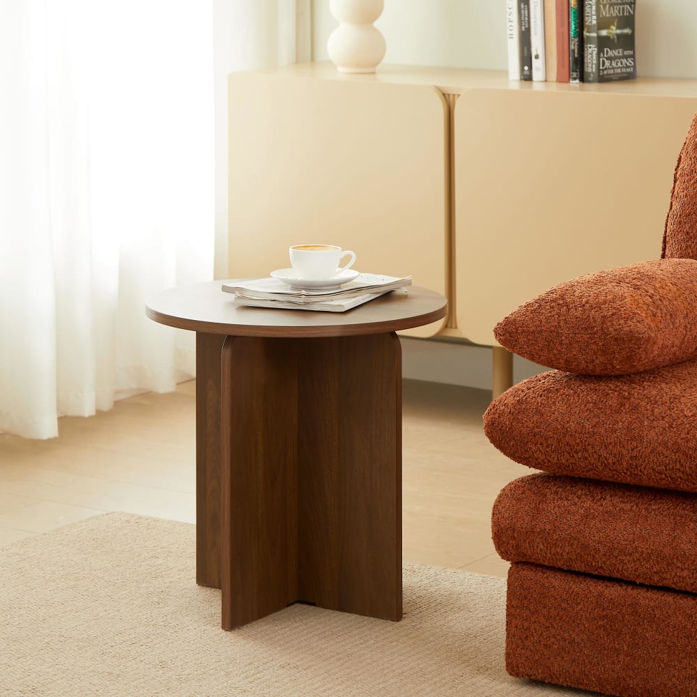 Table d'appoint ronde  effet noyer h50cm