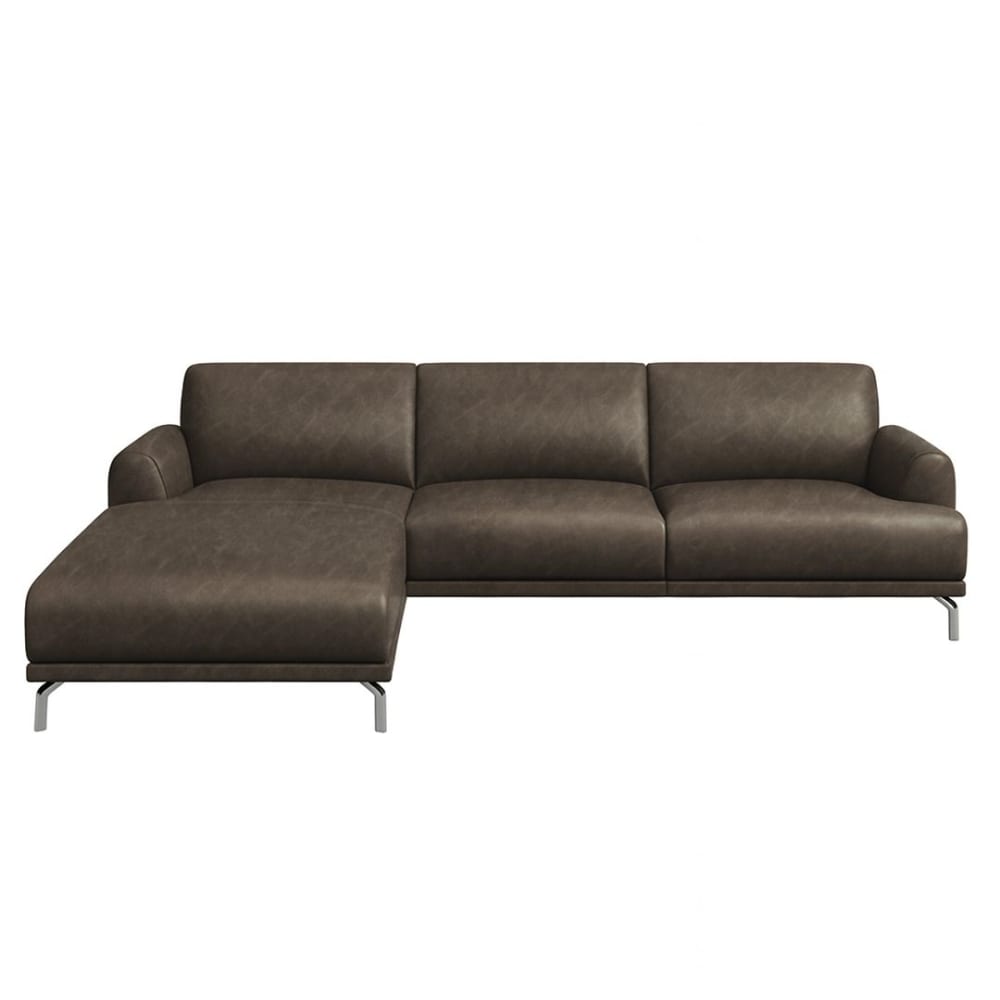 Canapé d'angle gauche en cuir naturel marron