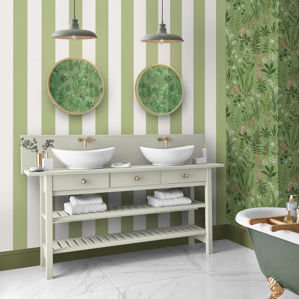 Papier peint vert blanc - rayures
