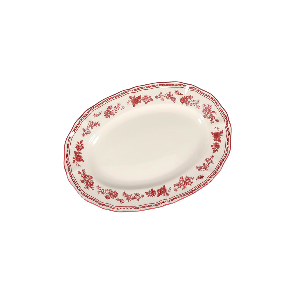 Lot de 2 plats de service rouge en porcelaine 25,5x18cm Lot de 2 plats de service rouge en porcelaine 25,5x18cm