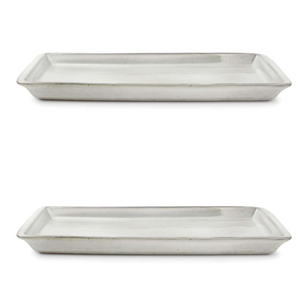 Lot de 2 plats de service vert en grès 30,5x10,5cm