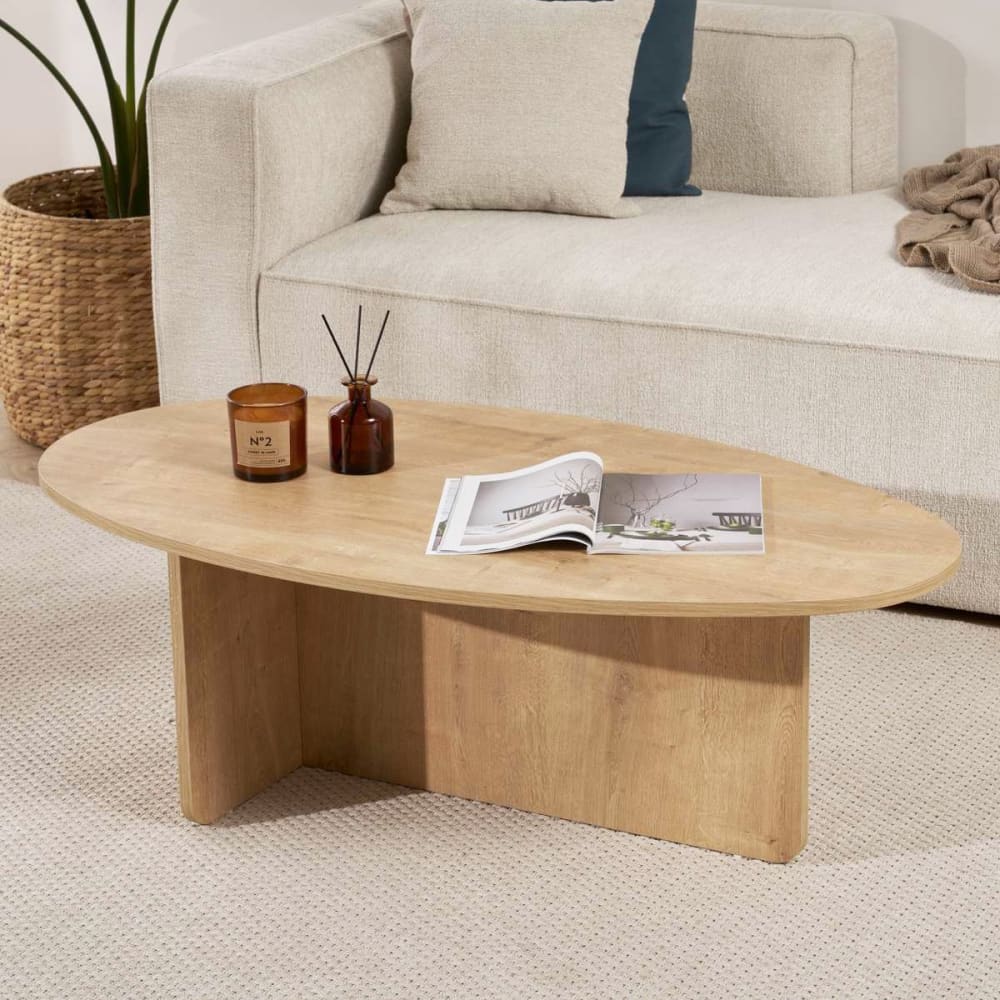 Table basse organique effet Chêne clair 120 cm