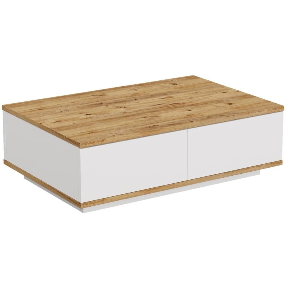 Table basse rectangulaire 4 portes blanc & effet Bois 90 cm