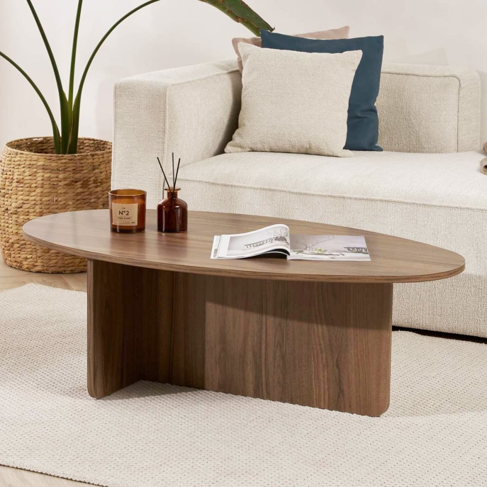 Table basse organique effet Noyer 120 cm