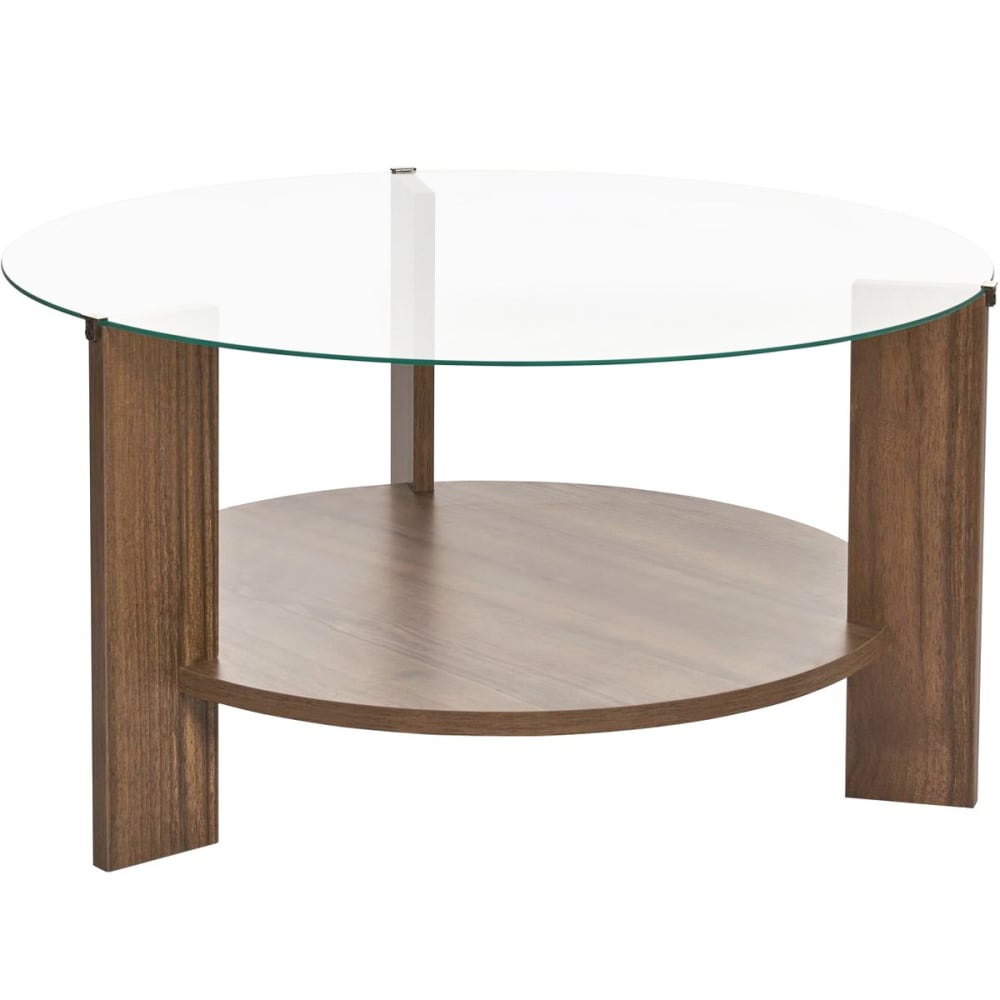 Table basse ronde effet Noyer et verre Ø75 cm