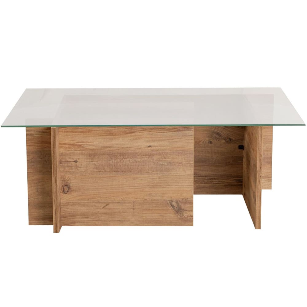 Table basse rectangulaire effet Bois et verre 105 cm