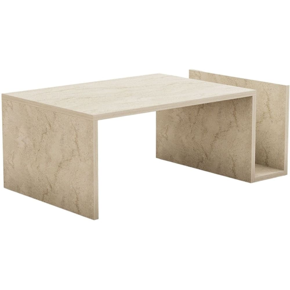 Table basse rectangulaire 2 niches effet Travertin 87 cm