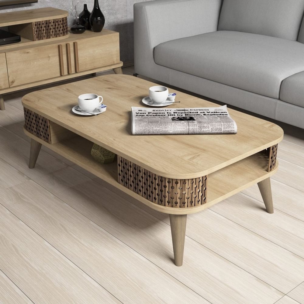 Table basse avec niche de rangement effet Chêne 105 cm