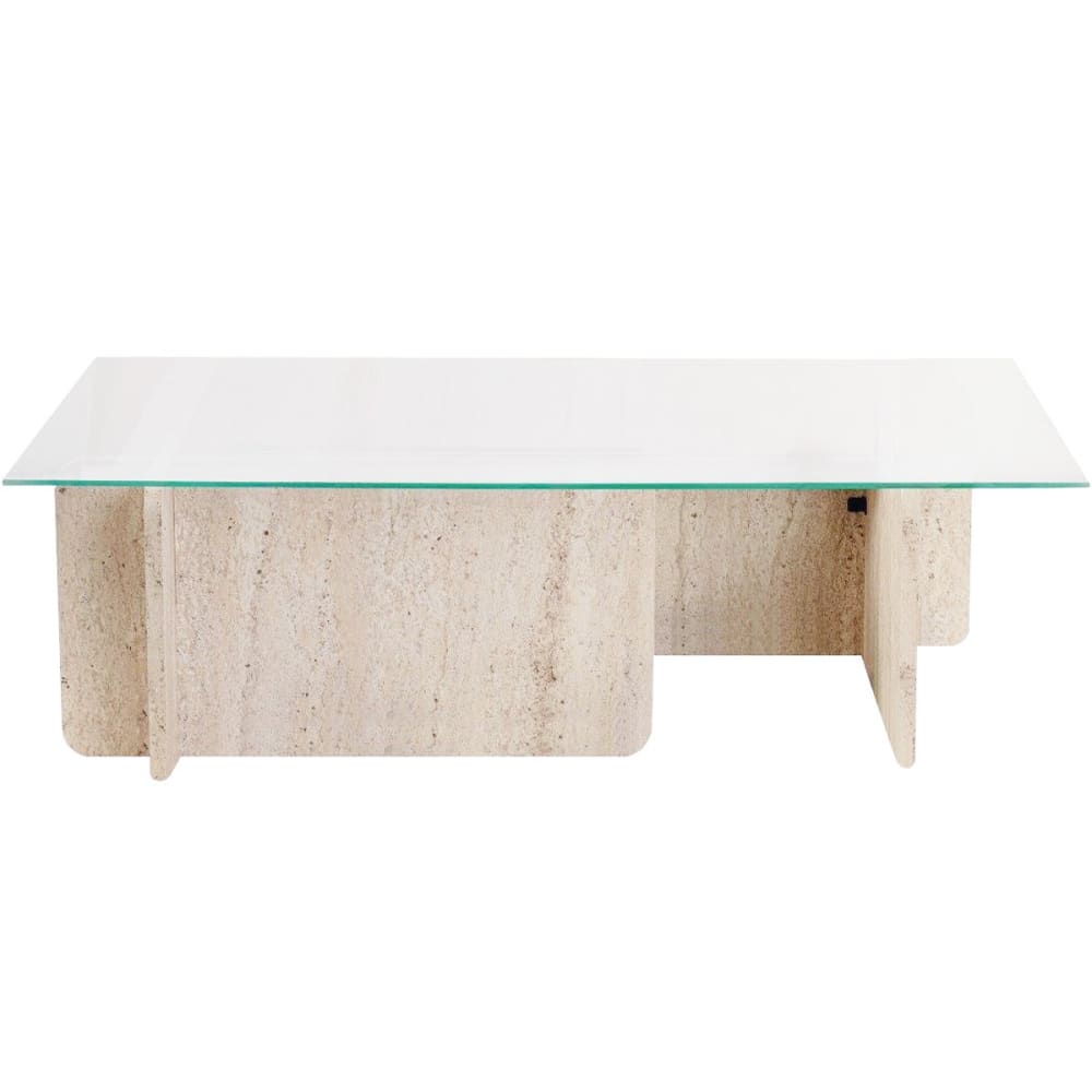 Table basse rectangulaire effet travertin et verre 105 cm