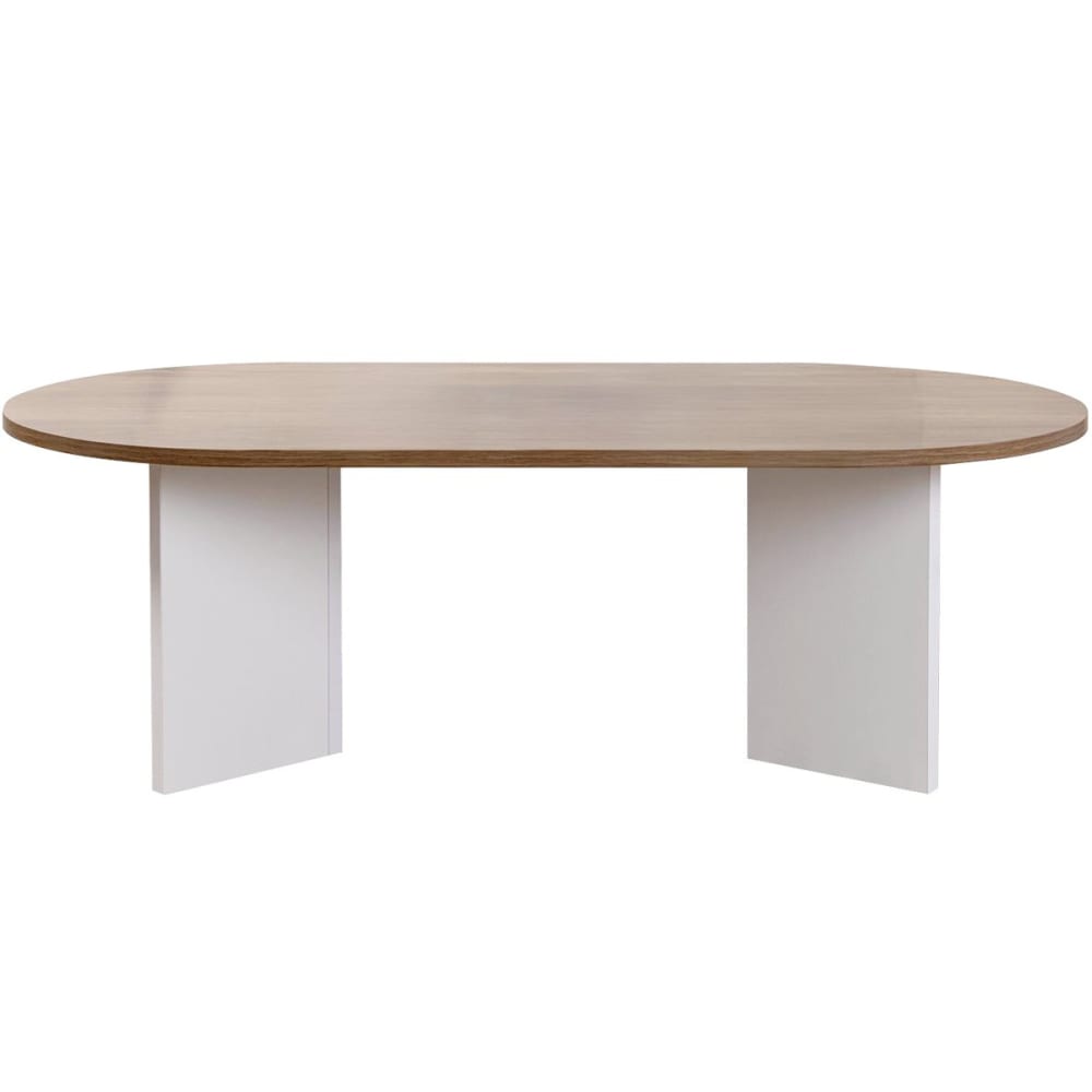 Table basse ovale effet Noyer et piètement blanc 119 cm