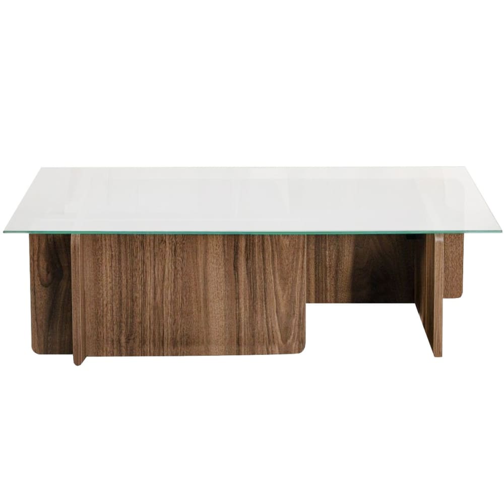 Table basse rectangulaire effet Noyer et verre 105 cm