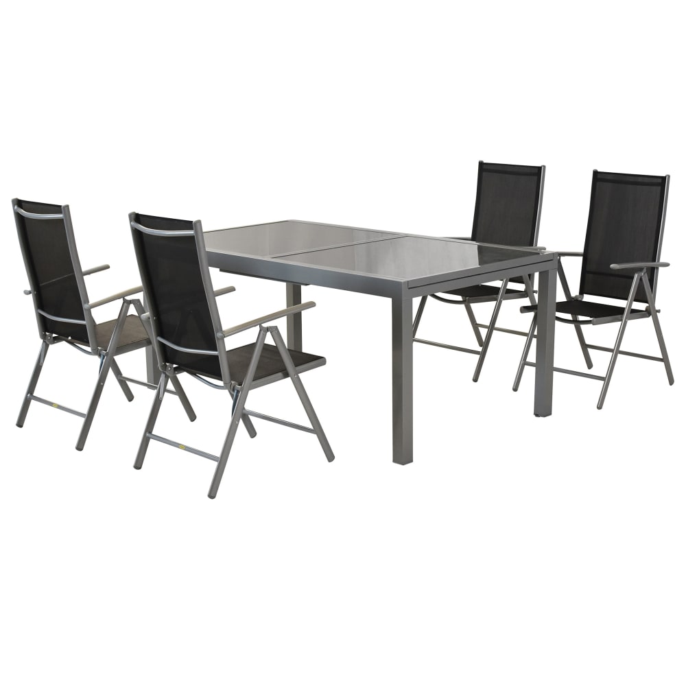 Merxx 4 Sitzer Gartenessgruppe mit Ausziehtisch, schwarz style modern - Aluminium