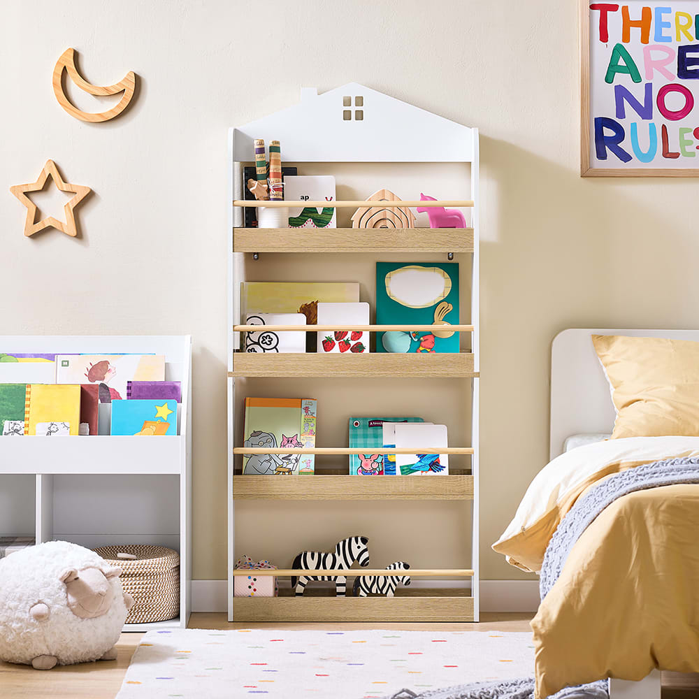 Kinderregal mit 4 fächern weiß 60x15x130.5cm funktional - Maisons