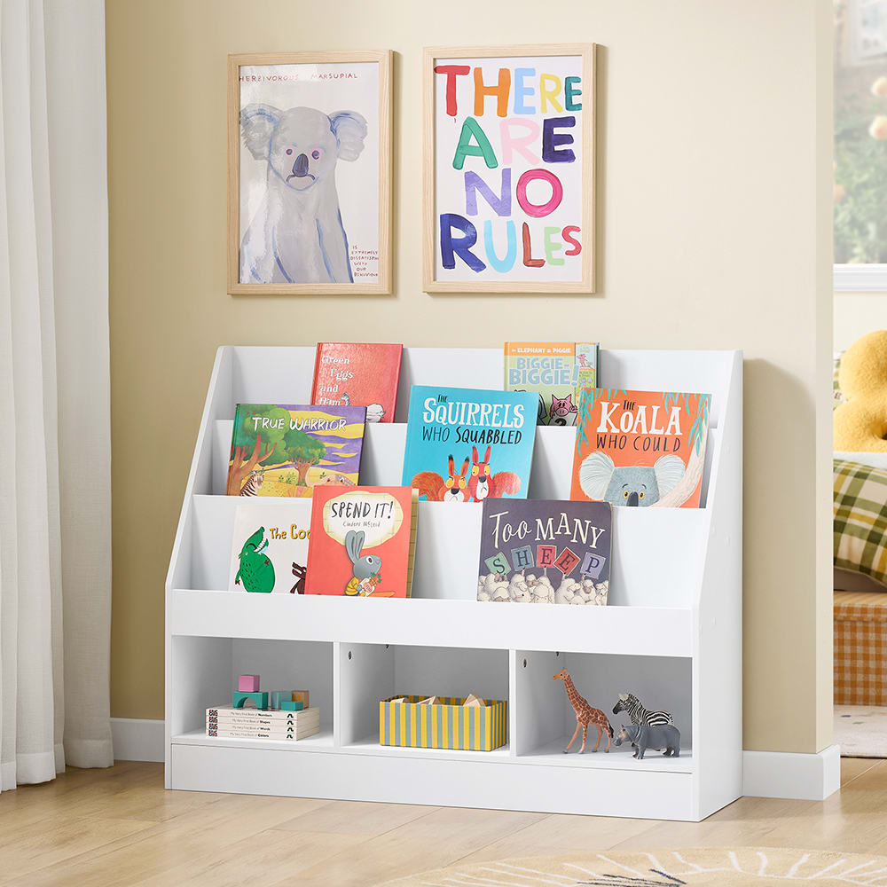 Kinderregal mit 3 fächern weiß 100x29.8x80cm minimalistisch -