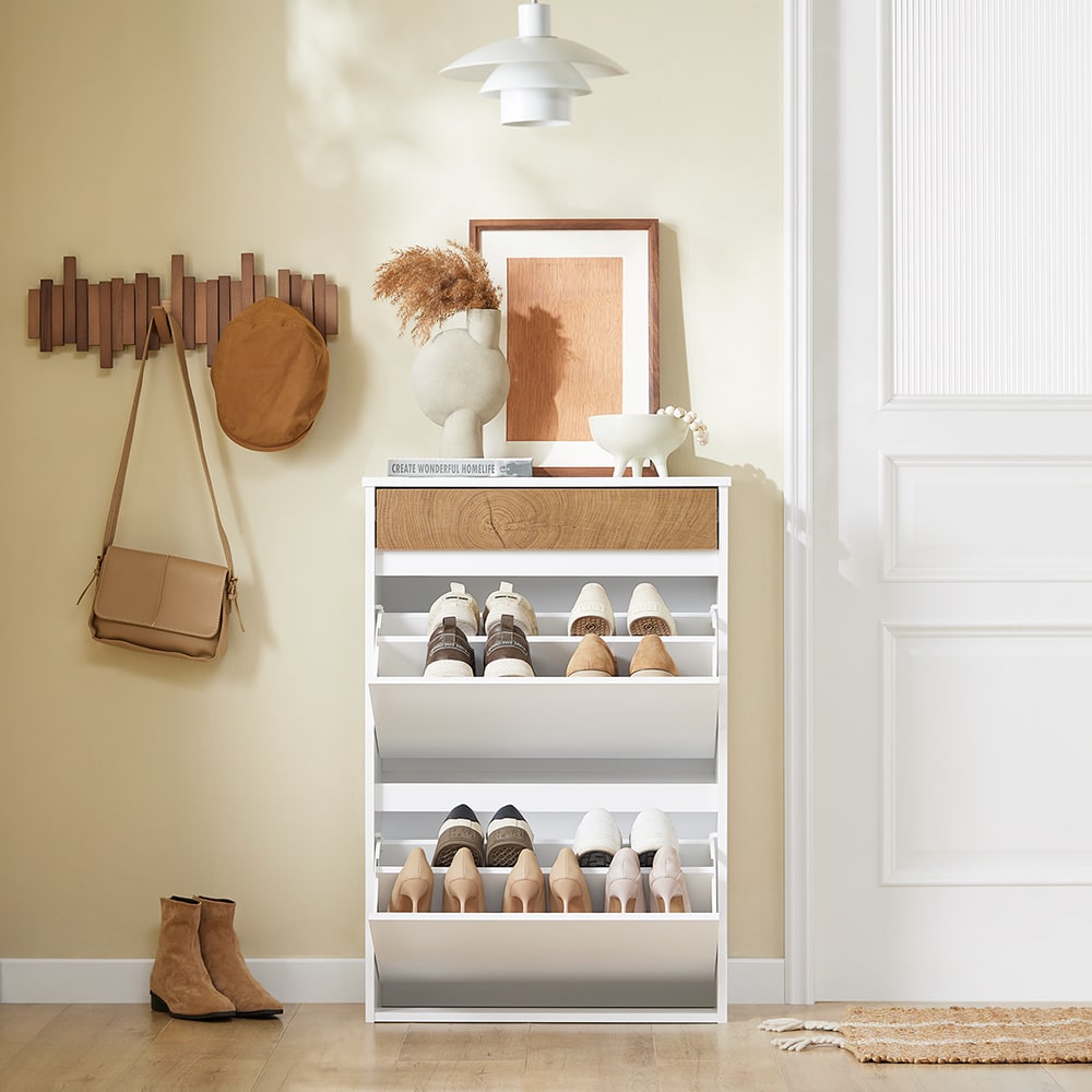 Schuhschrank mit 2 türen weiß 61x26x91cm funktional - Maisons Du