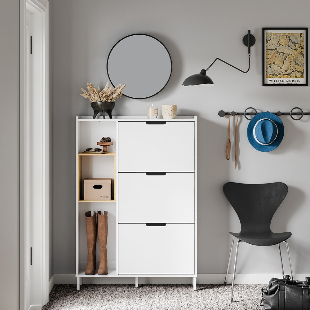 Schuhschrank mit 3 türen weiß 90x19x129.5cm modern - Maisons Du