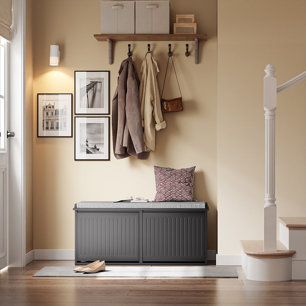 Schuhbank mit 2 türen schwarz 100x26x46cm funktional - Maisons Du