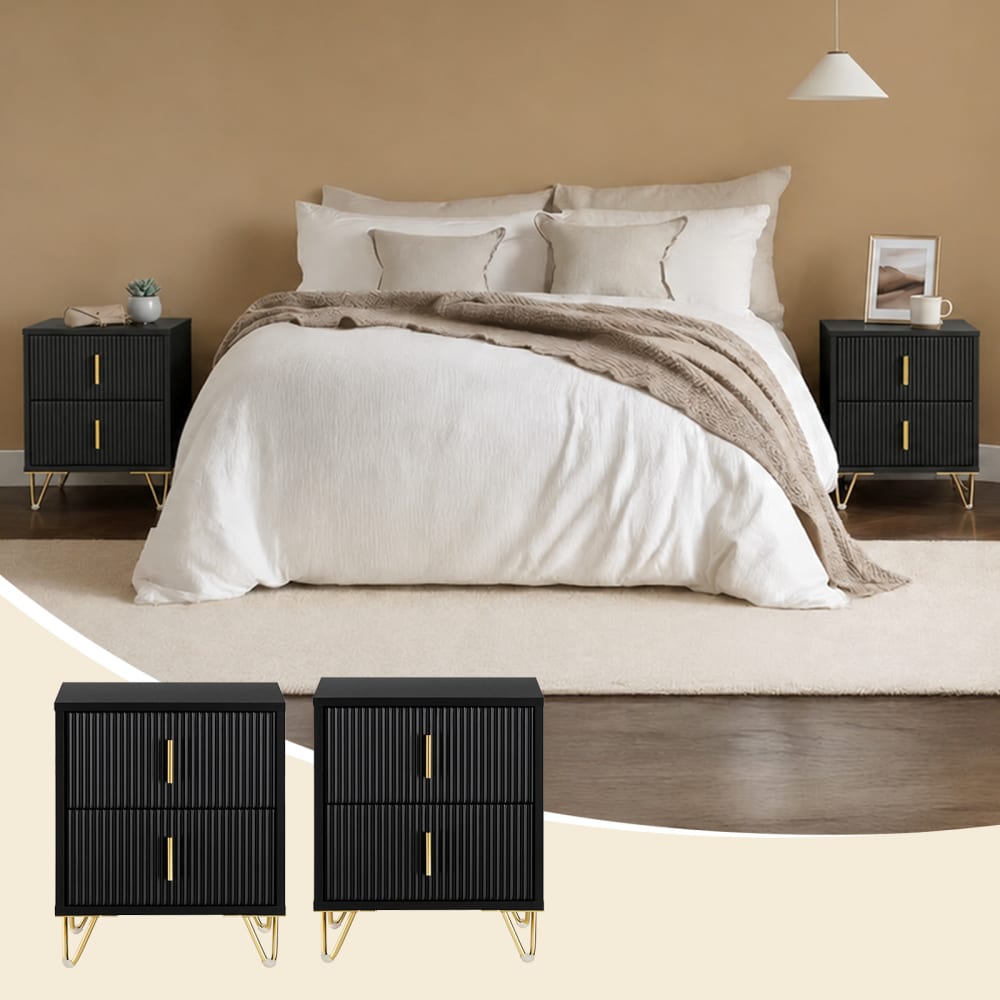 2er-Set Nachttisch mit 2 Schubladen Schwarz 40x47x40 cm - Maisons