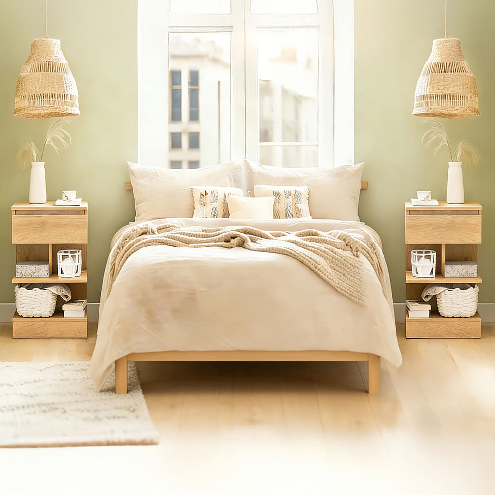 Nachttisch-set mit einer schublade holzfarbe 38.99x38.99x65cm -