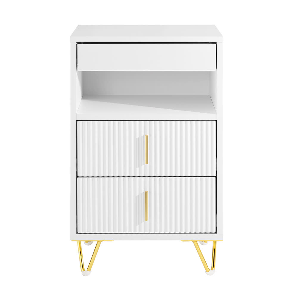 Table de chevet à 3 tiroirs blanc 40x40x63.1cm moderne
