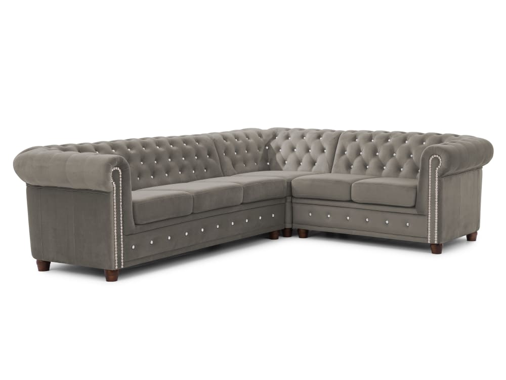 Canapé Chesterfield d’angle en velours gris