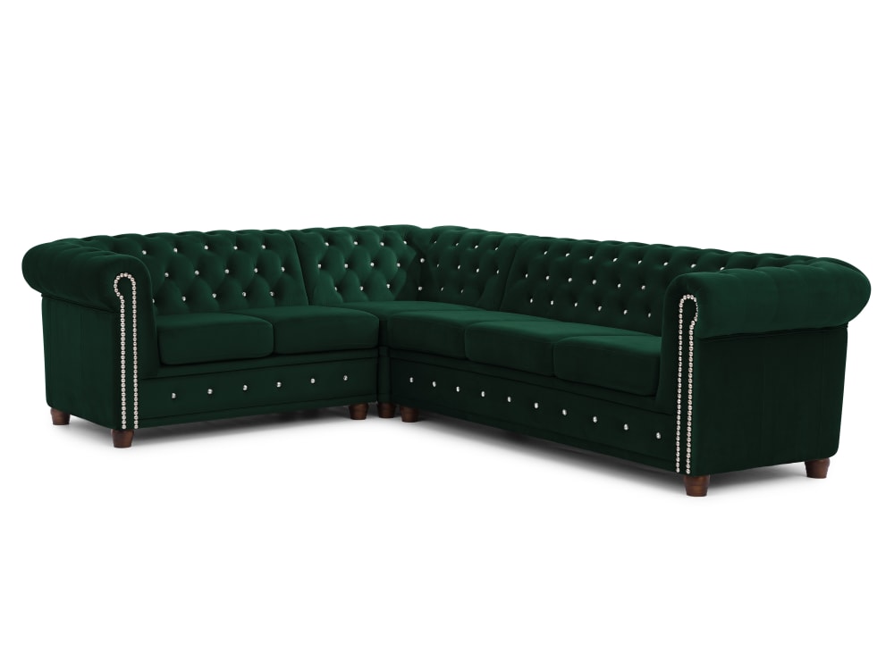 Canapé Chesterfield d’angle en velours vert bouteille