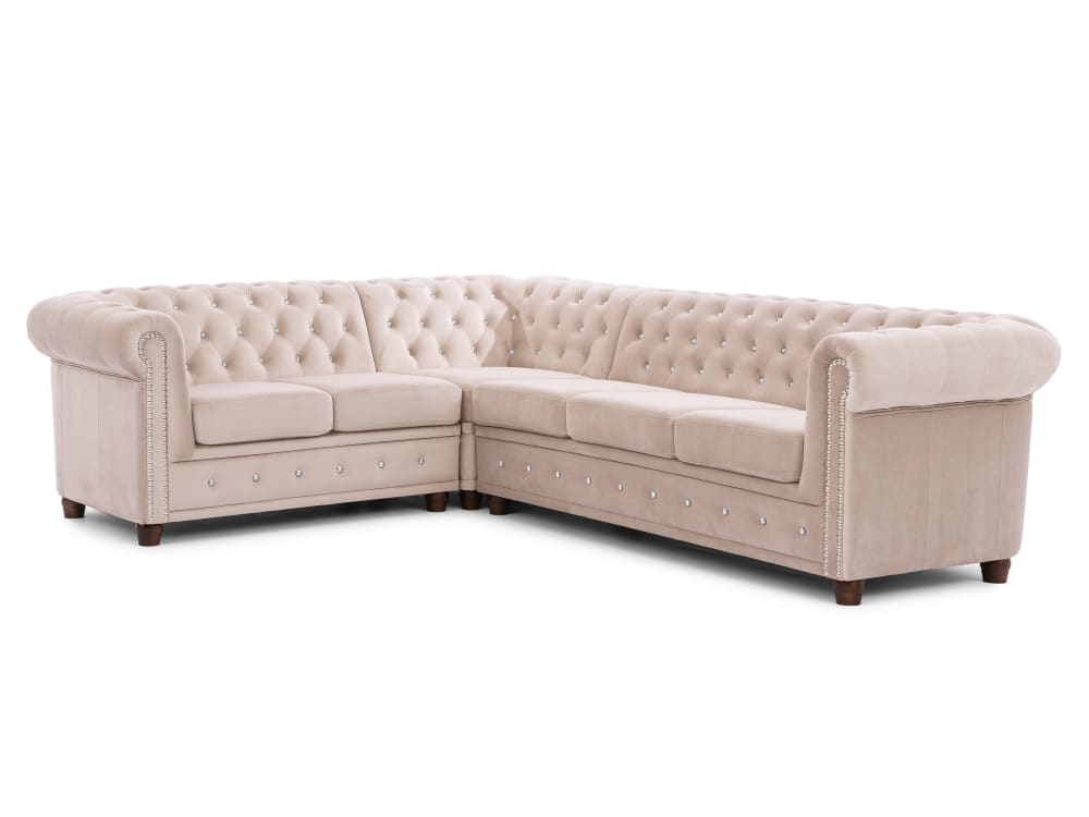 Canapé Chesterfield d’angle en velours beige