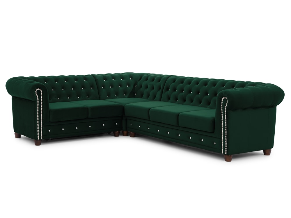 Canapé Chesterfield d’angle avec fonction lit en velours vert