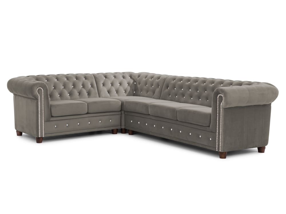 Canapé Chesterfield d’angle en velours gris