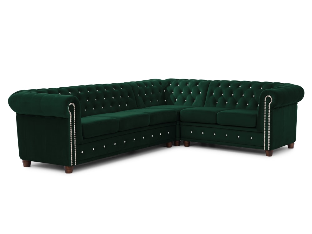 Canapé Chesterfield d’angle en velours vert bouteille