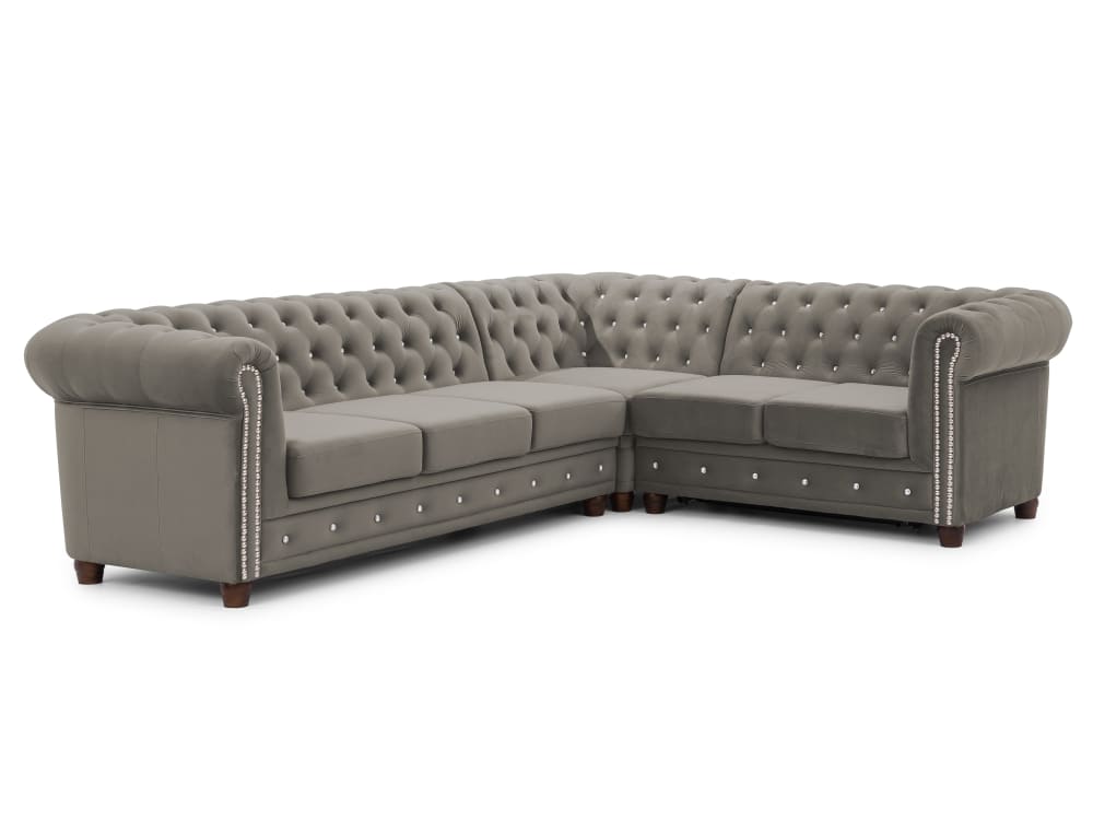 Canapé Chesterfield d’angle avec fonction lit en velours gris