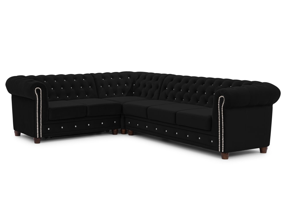 Canapé Chesterfield d’angle avec fonction lit en velours noir