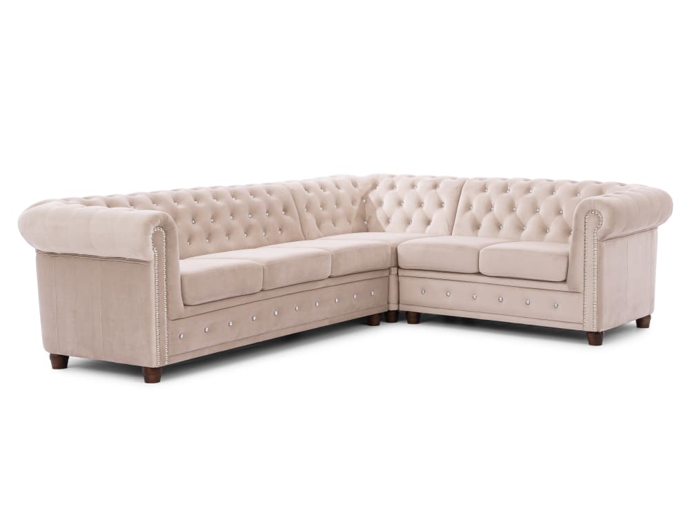 Canapé Chesterfield d’angle en velours beige