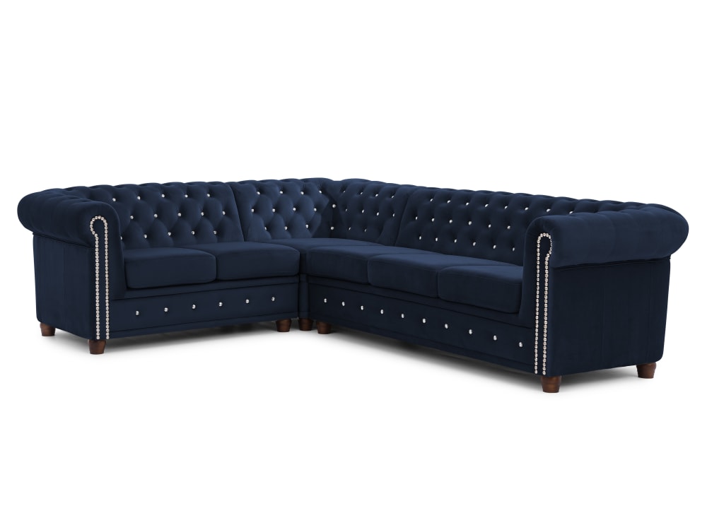 Canapé Chesterfield d’angle en velours bleu marine