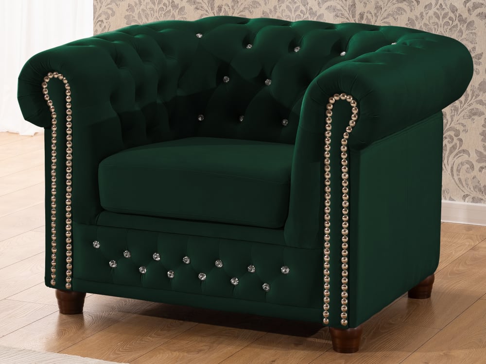 Fauteuil Chesterfield en velours bouteille verte