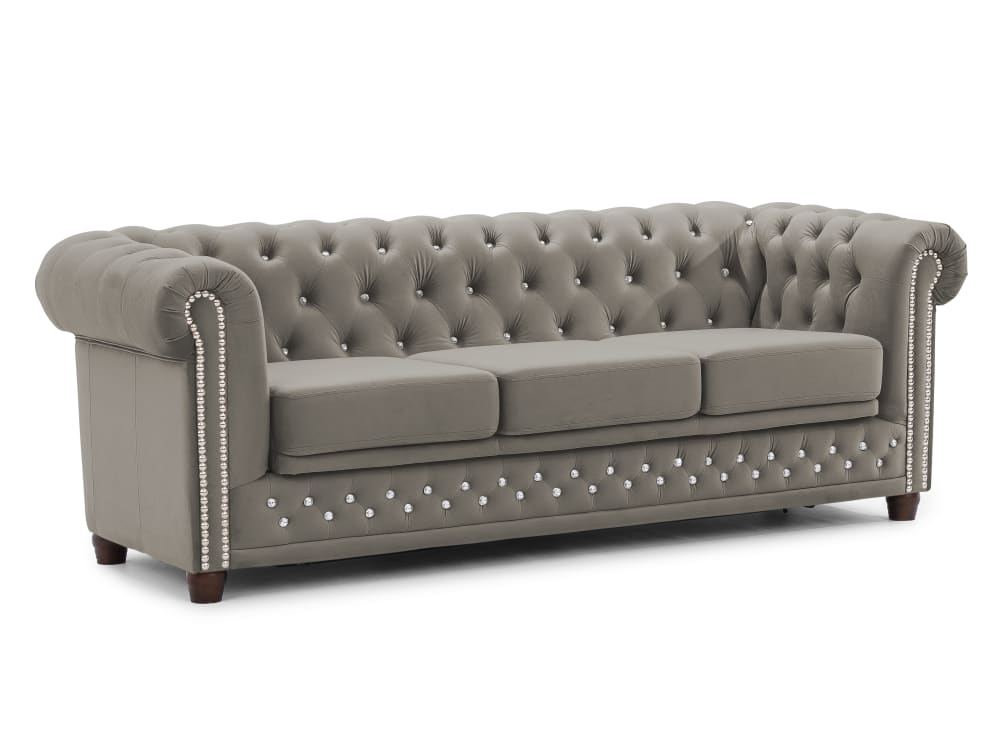 Canapé 3 places Chesterfield en velours gris avec fonction lit