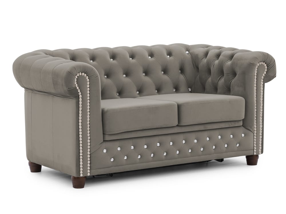 Canapé 2 places Chesterfield en velours gris avec fonction lit