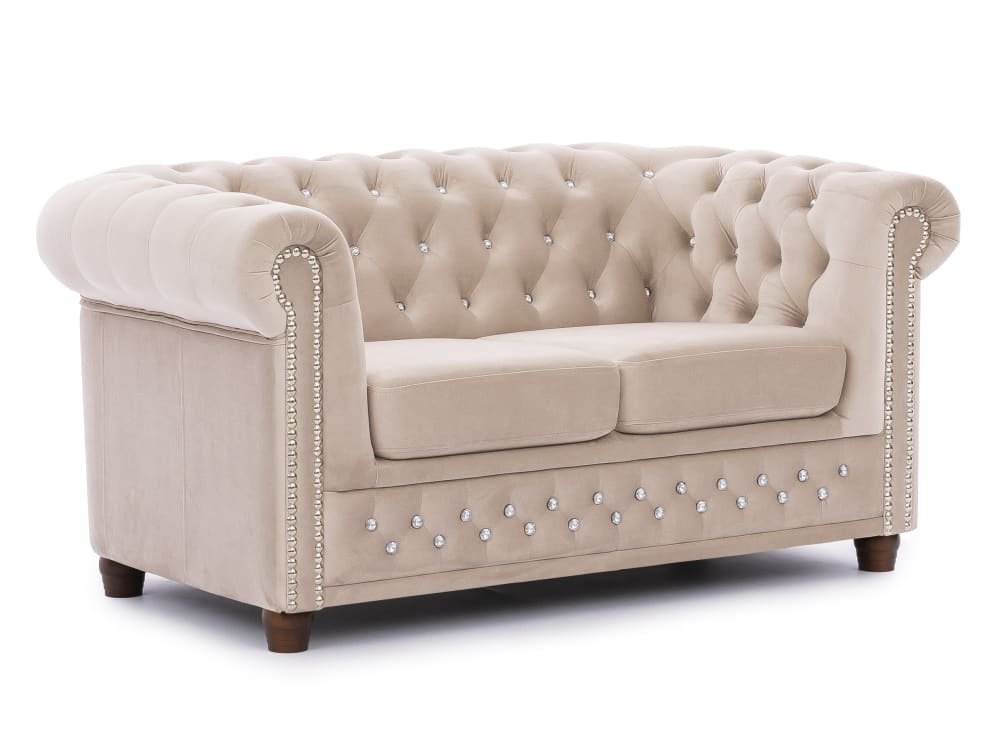 Canapé 2 places Chesterfield en velours beige