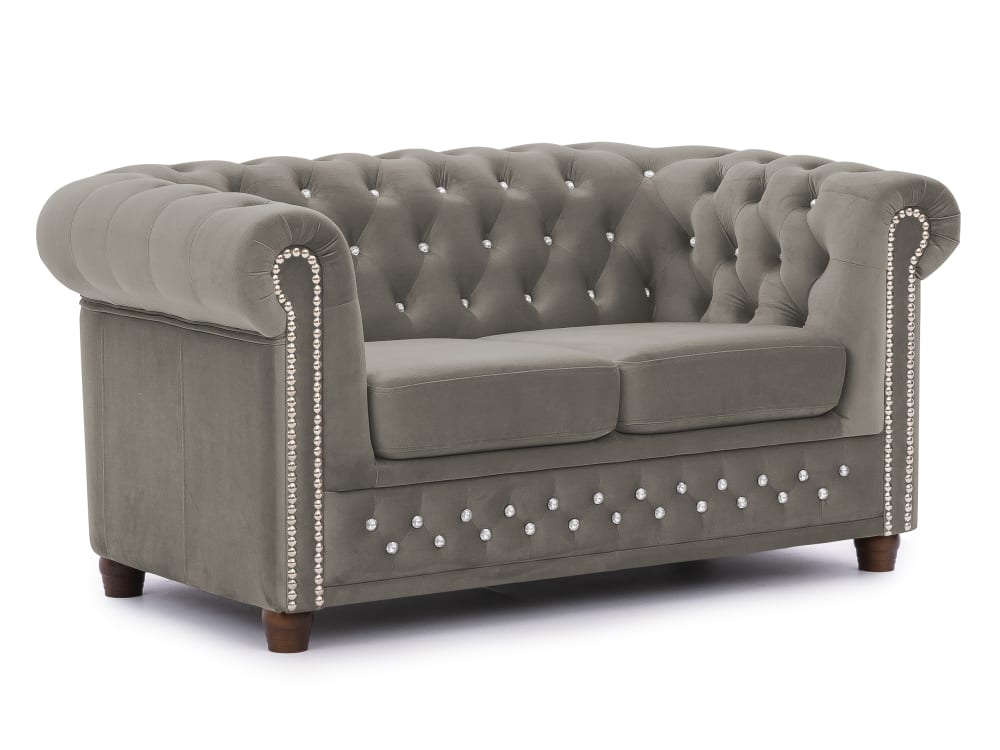 Canapé 2 places Chesterfield en velours gris