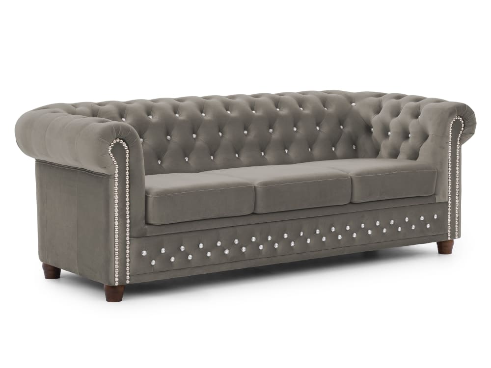 Canapé 3 places Chesterfield en velours gris