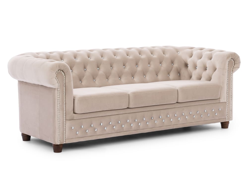 Canapé 3 places Chesterfield en velours beige