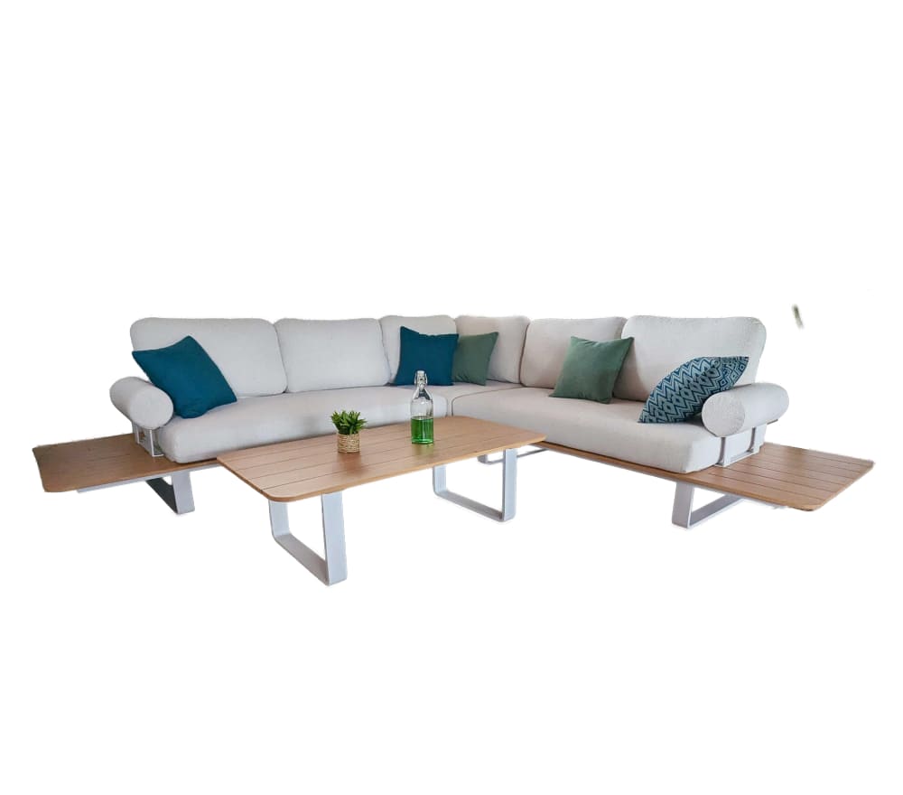 Salon de jardin 6 places en aluminium  couleur bois