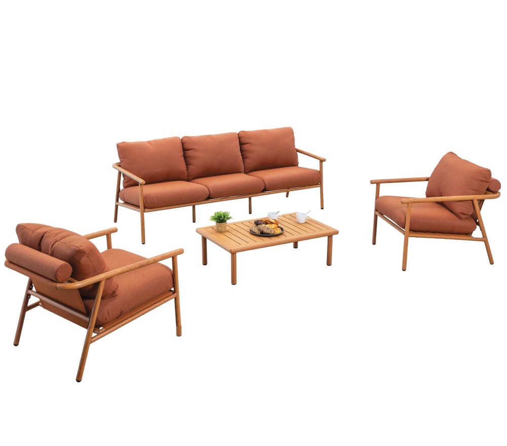 Salon de jardin 5 places en aluminium  terracotta