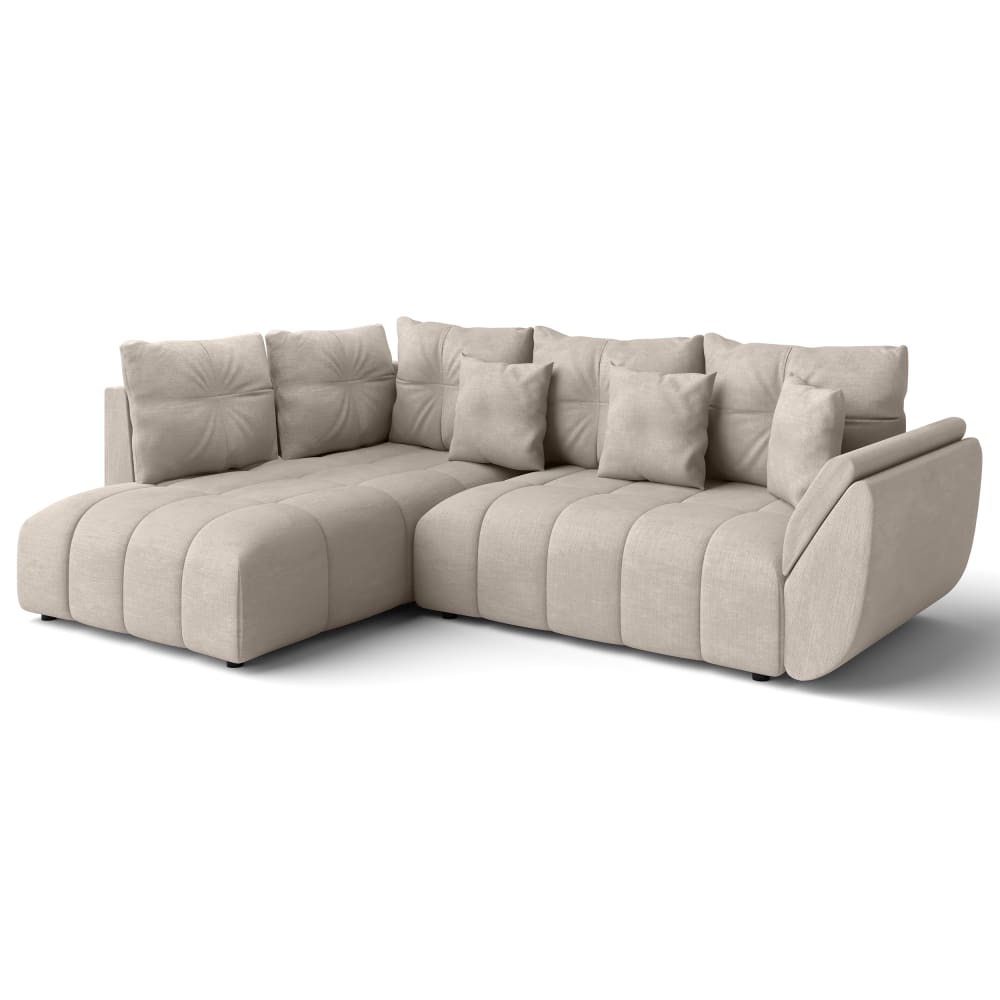 Ax Living Ecksofa mit Schlaffunktion und Bettkasten aus Stoff in Sandbeige 268 style modern - Stoff