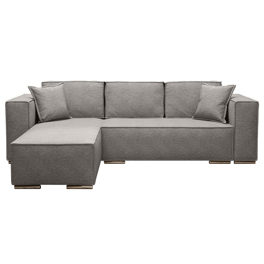 Ax Living Ecksofa Links mit Schlaffunktion 255 cm aus Velours-Stoff, Hellgrau style modern - Samt