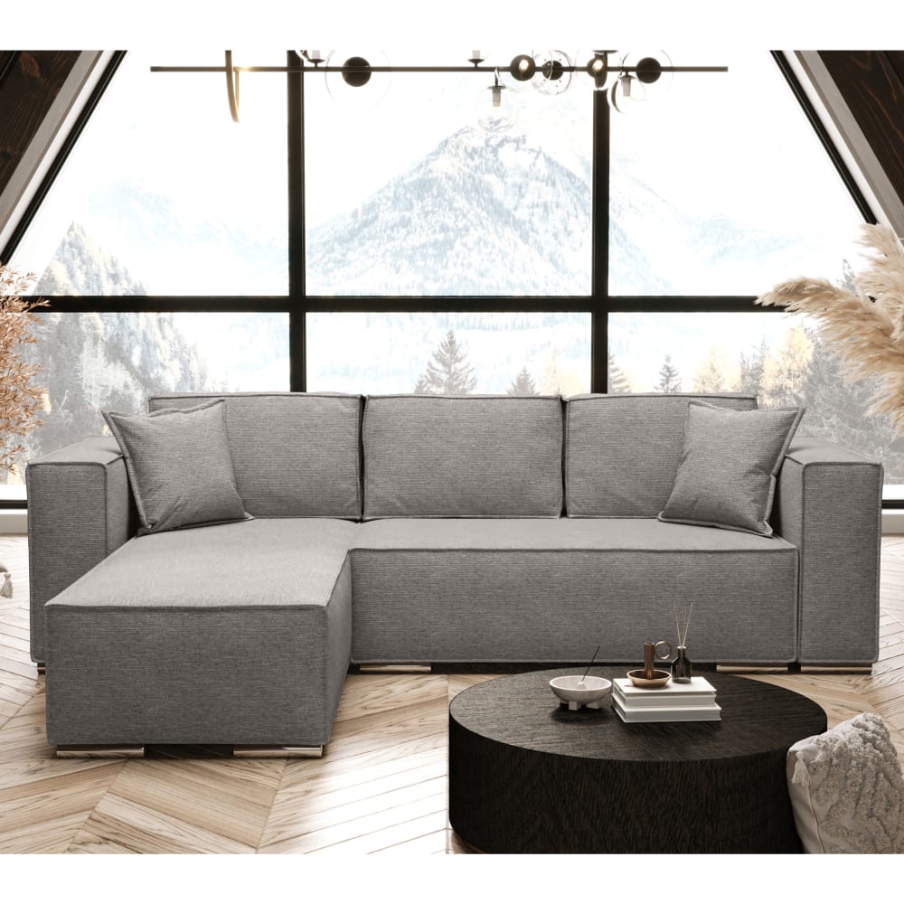 Ecksofa Links mit Schlaffunktion 255 cm aus Velours-Stoff,