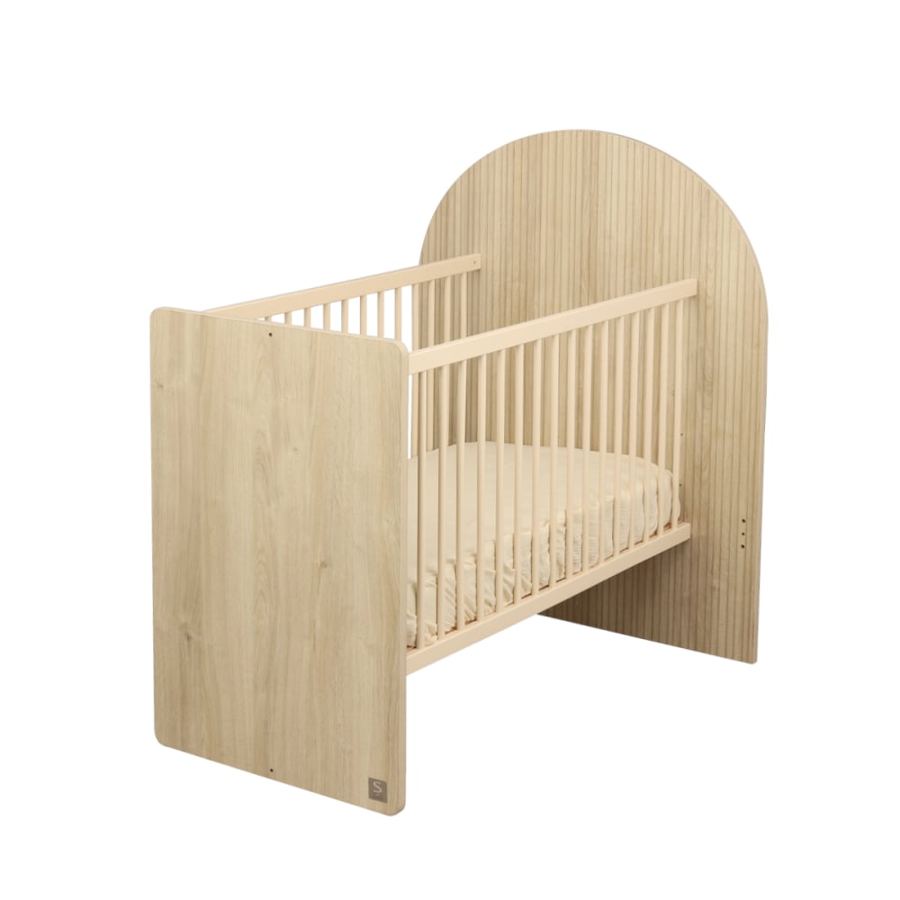 Sauthon Babybett 120x60 in 90x190 - Holzdekor Eiche Sepia Bogenform BRAUN SPANPLATTE Baby
